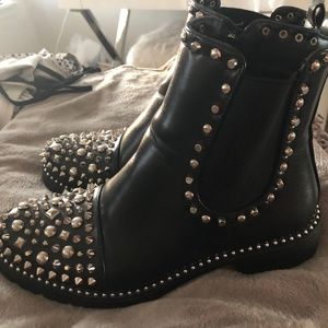 Spiked black leather boots